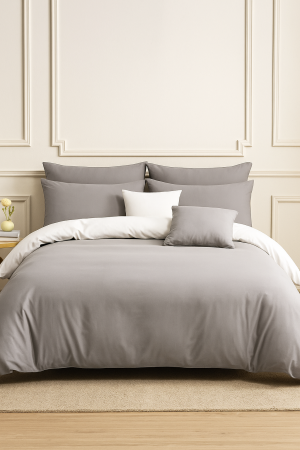 Lenjerii de o persoană - Lenjerie de pat de pat 3 piese, pentru o persona 140x200 cm, Gri cu Alb