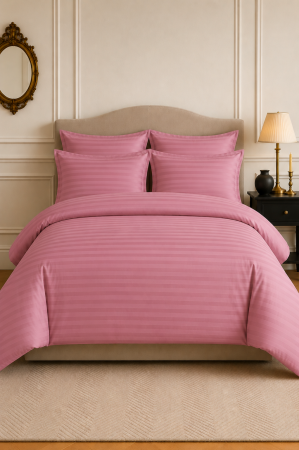 Lenjerii de pat doua persoane - Lenjerie de Pat Premium Damasc, 200x230 cm, Eleganta si Rafinamnet, Roz