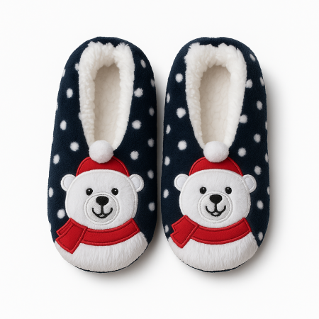 Papuci - Papuci de casa copii bleumarin cu urs