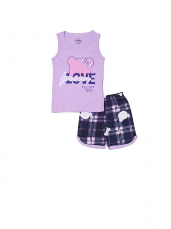 Copii - Pijama de Vară pentru Fete , Maiou si Pantalon Scurt, Mov