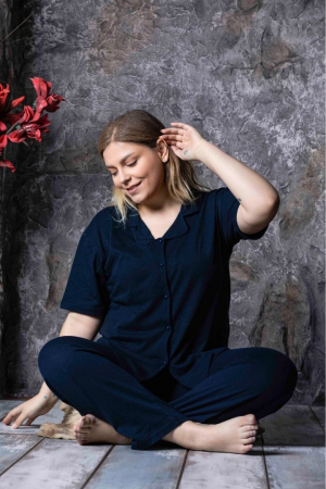 Pijamale - Pijama Dama, Tricou si Pantalon Lung, Bleumarin