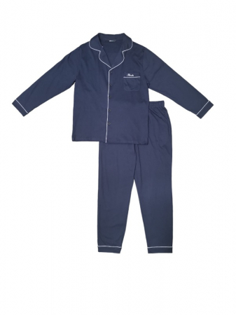 Barbati - Pijama bărbați din bumbac cu nasturi, Bleumarin