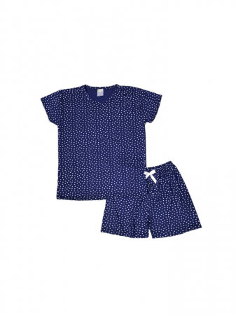 Pijamale - Pijama dama tricou si pantalon scurt, bumbac, Bleumarin cu Inimioare