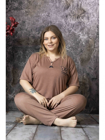 Pijamale - Pijama Dama din Bambus, tricou si pantalon lung, Maro