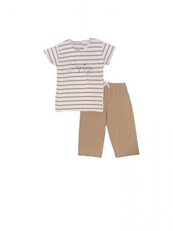 Pijama - Pijama dama din bumbac, tricou si pantalon 3/4, Maro