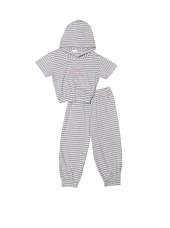 Femei - Pijama dama din bumbac, tricou tip top cu capison si pantalon 3/4