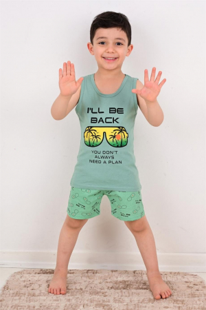 Pijama de Vară pentru Băieți, Maiou si Pantalon Scurt, Verde [2]