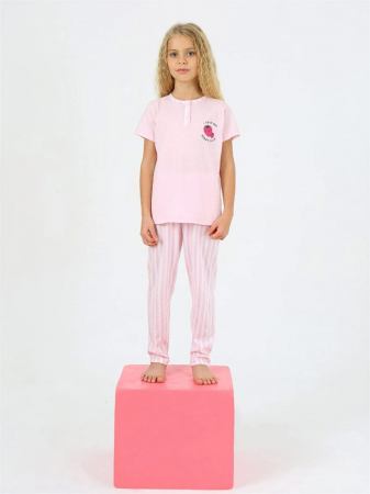 Pijamale - Pijama  Fete  Tricou si Pantalon Lung, Roz cu Dungi