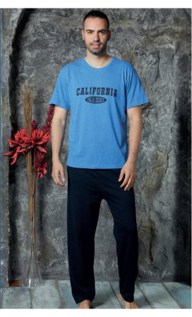 Barbati - Pijama Barbati , Tricou si Pantalon Lung, Albastru