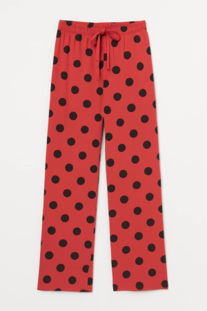 Pantaloni de pijama - Pantaloni de pijamă din bumbac 100% – model roșu cu buline negre, comozi și lejeri