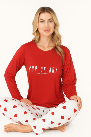 Pijamale - Pijama damă „Cup of Joy” ,Milan, Rosu