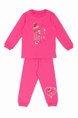 Pijamale cu lung - Pijama pentru fetițe din bumbac, roz, cu imprimeu drăgălaș