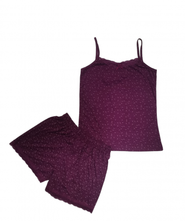 Pijama - Pijama dama maiou si pantalon scurt, mov cu dantela