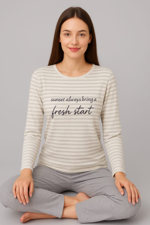 Femei - Pijama dama bumbac 100%, Gri, Dungi