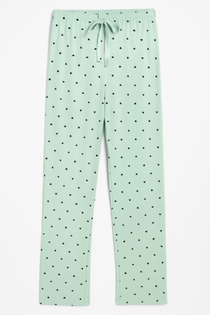 Pantaloni de pijama - Pantaloni de pijamă din bumbac 100% – model verde mentă cu inimioare, comozi și lejeri