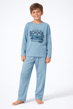 Băieți - Pijama băieți albastru deschis „Surf School” – 100% bumbac, mânecă lungă
