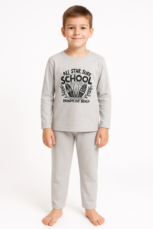 Copii - Pijama baieti din bumbac , bej cu model