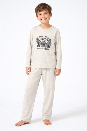 Băieți - Pijama baieti din bumbac , bej cu model