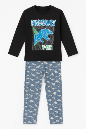 Copii - Pijama băieți din bumbac, negru cu dinozauri