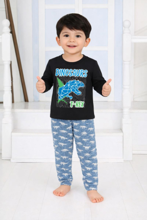 Pijama bebe - Pijama băieți din bumbac, negru cu dinozauri