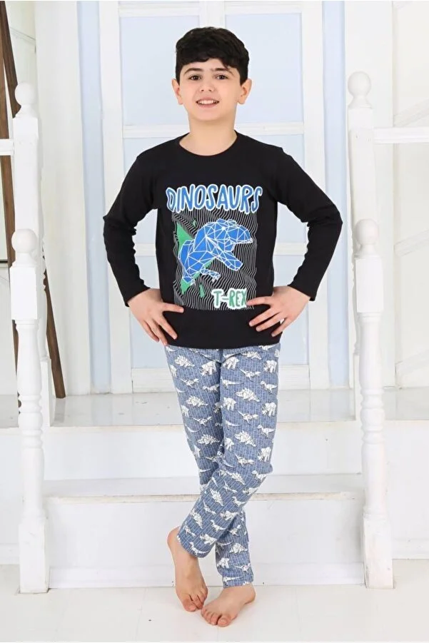 Băieți - Pijama băieți din bumbac, negru cu dinozauri