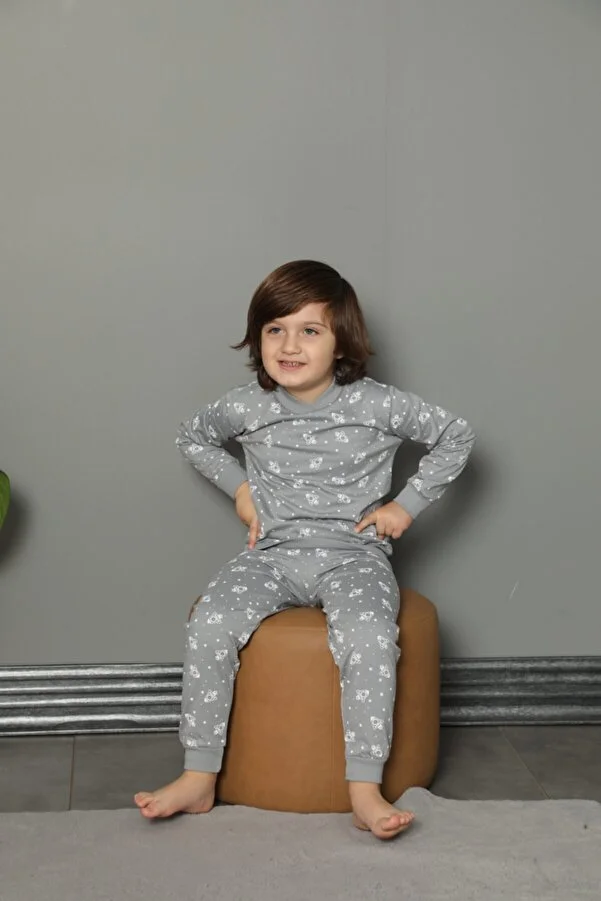 Băieți - Pijama băieți gri cu imprimeu