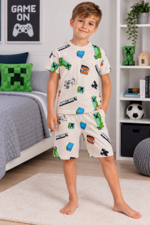 Pijamale - Pijama băieți Minecraft cu tricou și pantaloni scurți