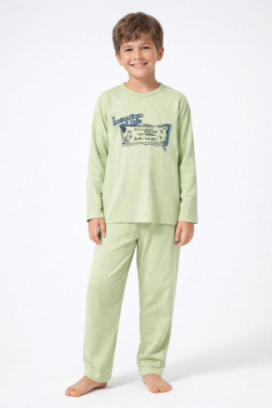 Copii - Pijama băieți verde deschis „London Life” – bumbac moale, mânecă lungă