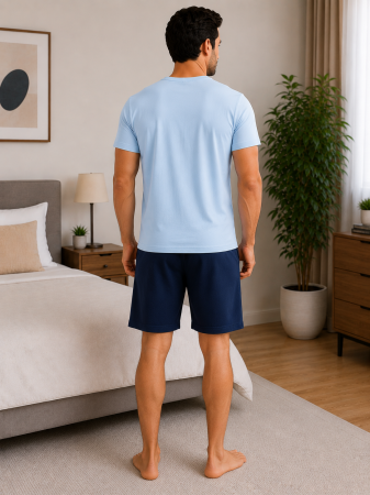 Pijama bărbătească de vară cu imprimeu Brooklyn, tricou bleu și pantaloni bleumarin din bumbac [1]