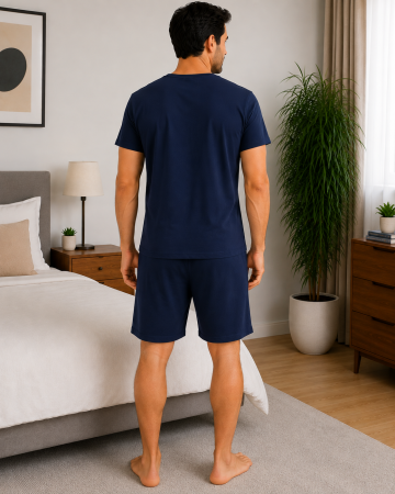 Pijama bărbătească de vară din bumbac, bleumarin, tricou cu imprimeu circular și pantaloni scurți [1]