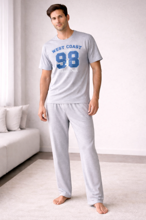 Barbati - Pijama bărbătească din bumbac “West Coast 98” – Gri Melanj