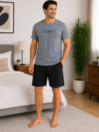 Pijamale - Pijama bărbătească gri cu pantaloni negri – 100% Bumbac – Stay In Your Lane