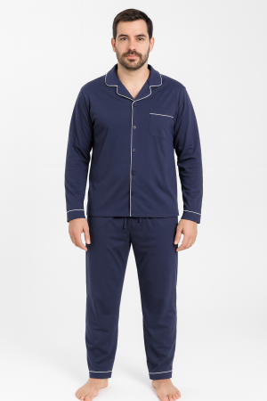 Pijamale cu nasturi - Pijama bărbați din bumbac cu nasturi, Bleumarin