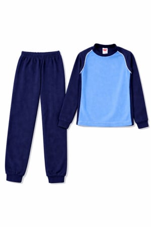 Băieți - Pijama copii din polar – set bluză și pantaloni, albastru cu bleumarin