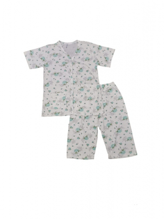 Pijama dama cu nasturi, verde, tricou si pantalon 3/4, marime mare [0]