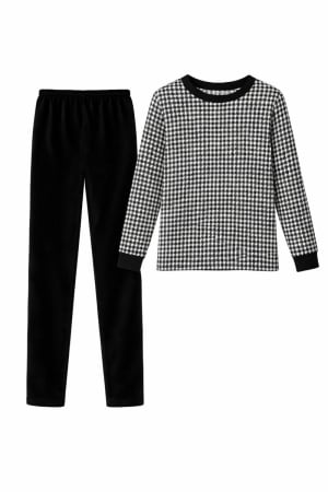 Pijamale Catifea si Cocolino - Pijama dama catifea alb cu negru