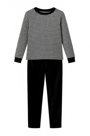 Pijamale Catifea si Cocolino - Pijama dama catifea alb cu negru