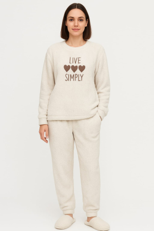 Pijamale Catifea si Cocolino - Pijama dama cocolino, Bej
