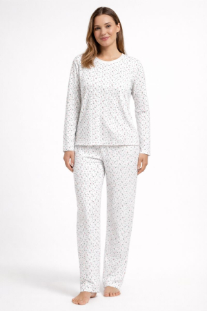 Pijamale - Pijama damă din bumbac 100%, model floral – mărimi mari XL–3XL