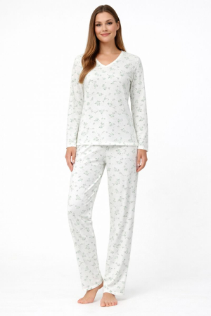 Pijamale - Pijama damă din bumbac cu imprimeu floral delicat – mărimi mari XL–3XL