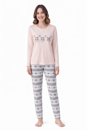 Pijamale - Pijama damă din bumbac cu model nordic, roz pastel