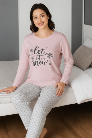 Pijamale - Pijama damă din bumbac „Let it Snow” – confort moale pentru nopți liniștite de iarnă