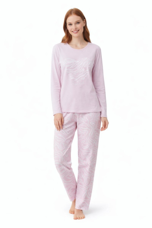 Pijama damă din bumbac „Sweet Sleep” – roz, cu imprimeu inimioare [1]