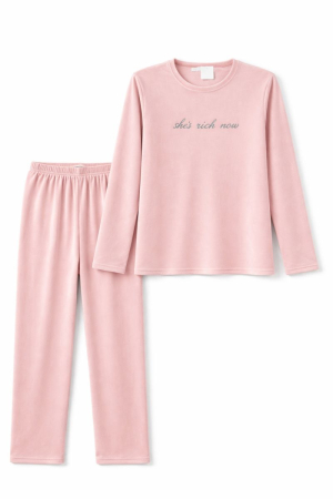 Pijamale Catifea si Cocolino - Pijama damă din catifea roz – set confort premium
