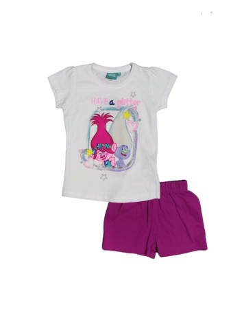 Pijama de Vară Trolls pentru Fete, culoare alb/mov [1]
