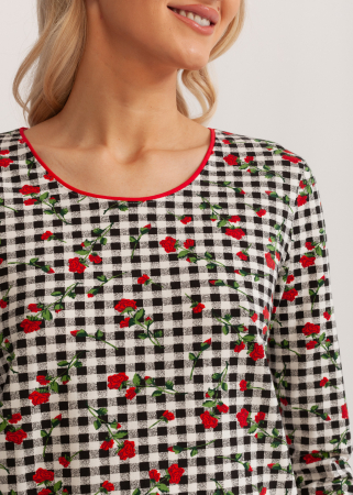Pijama femei cu colanti roșii, Soft&Seven by Sofiaman, bluza cu trandafiri [1]