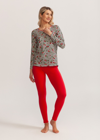 Pijama - Pijama femei cu colanti roșii, Soft&Seven by Sofiaman, bluza cu trandafiri