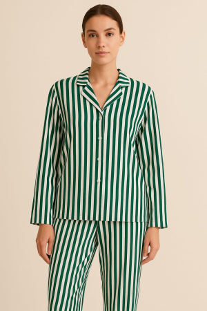 Pijamale - Pijama femei, cu dungi, Verde