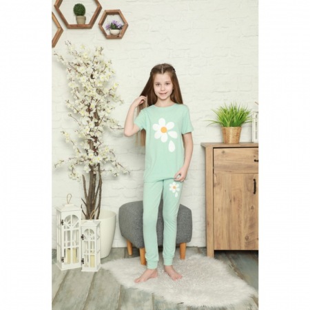Fete - Pijama fete din bumbac, imprimeu flori