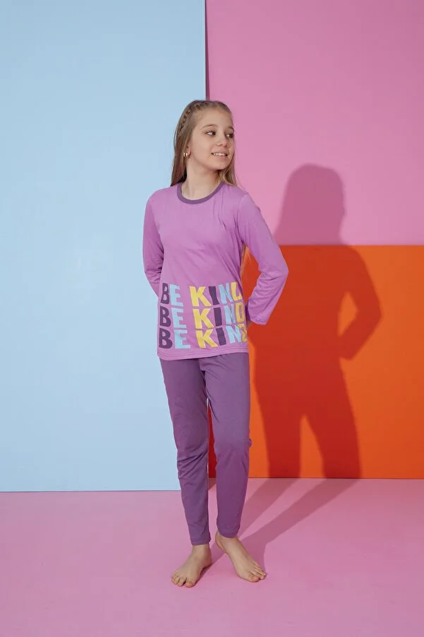 Pijama fete din bumbac, mov [2]